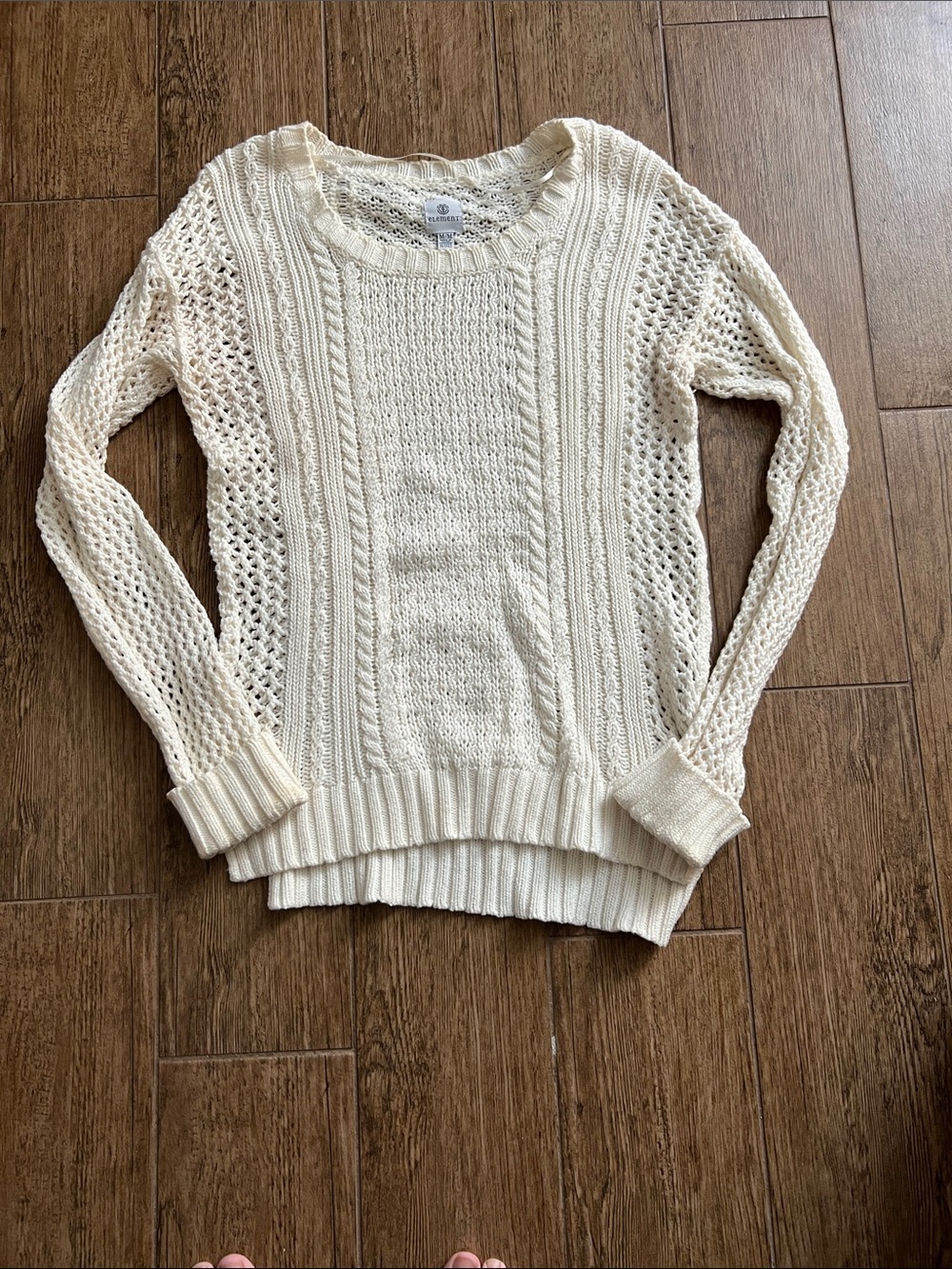 Element Cream Open-Weave Cable Crew Sweater